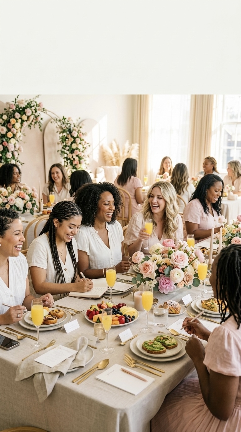 Women gathered together at a stylish brunch table