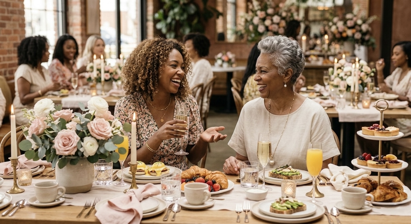 Elegant brunch table with florals and soft feminine details